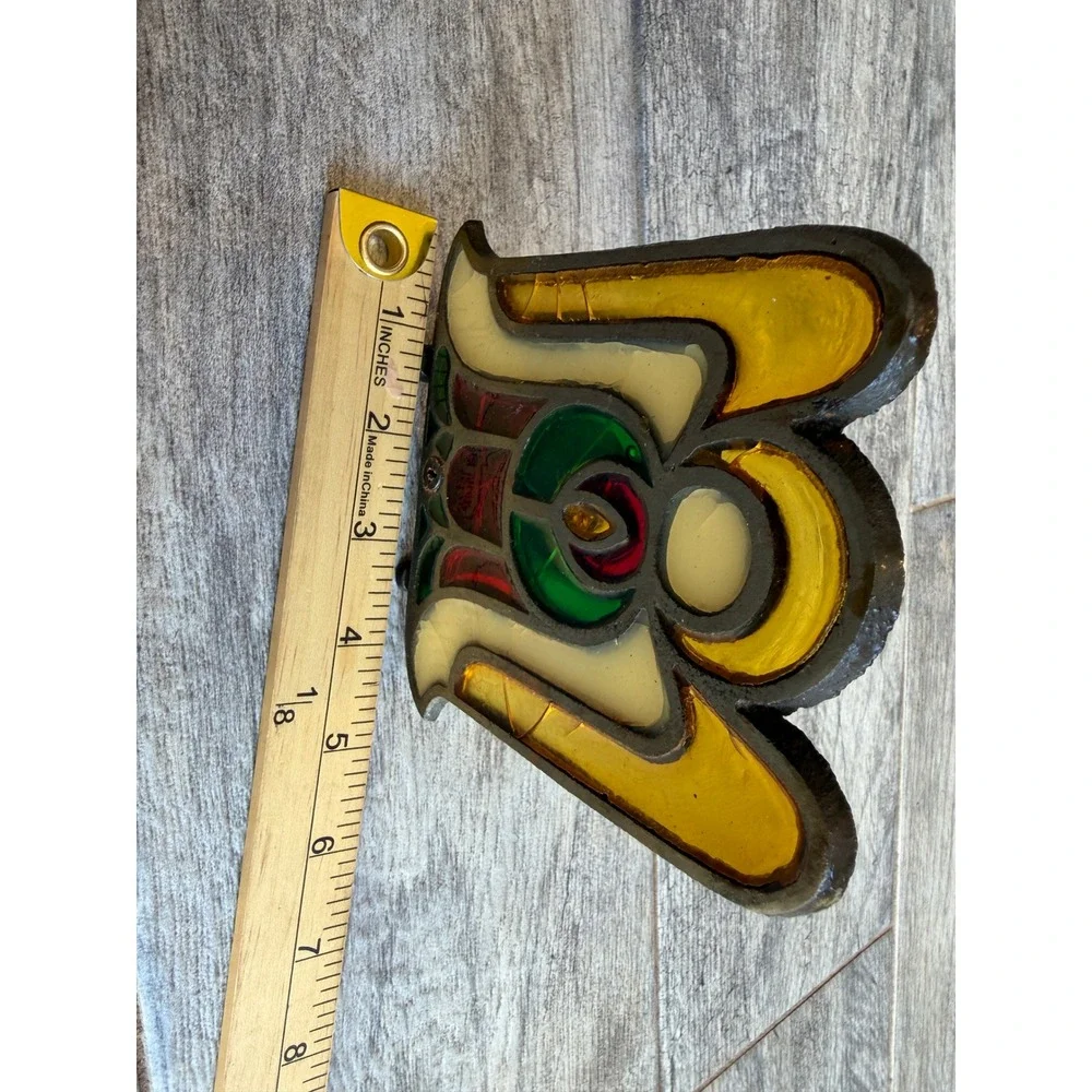 Vintage Cast Iron Stained Glass Angel Candle Holder Religious Christmas Holiday